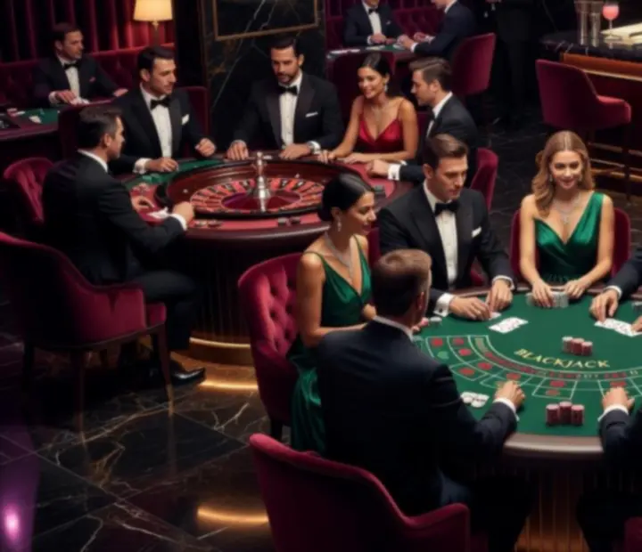 Stylové společenské hraní v casino-inspirovaném lounge se sofistikovaným osvětlením v Plzeria