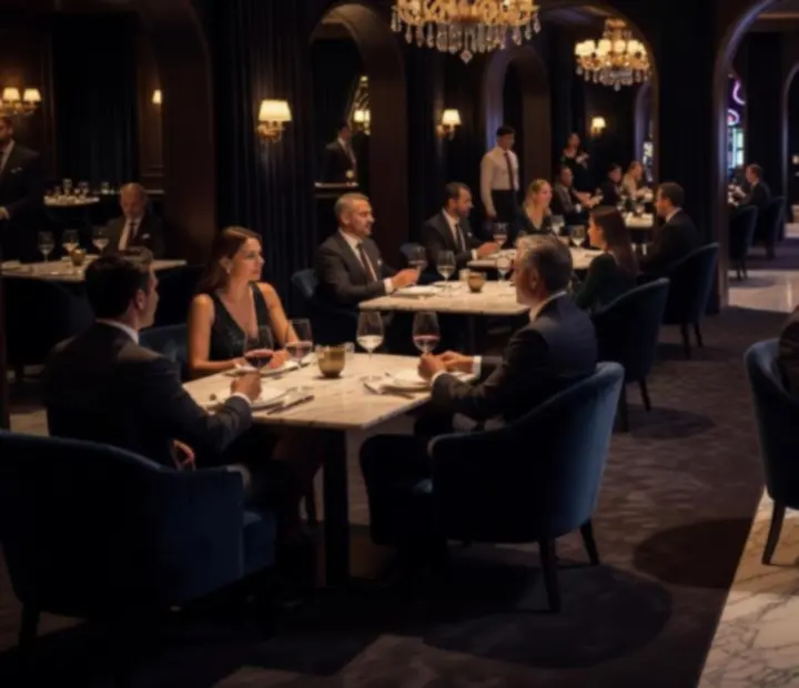 Elegantní interiér restaurace a casino-inspirované lounge Plzeria