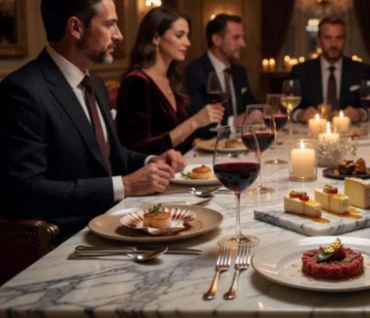 Detailní záběr na gurmánské degustační menu v luxusním prostředí restaurace Plzeria