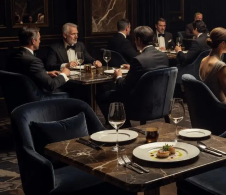 Cinematický pohled na luxusní restauraci s kasinovým lounge Plzeria