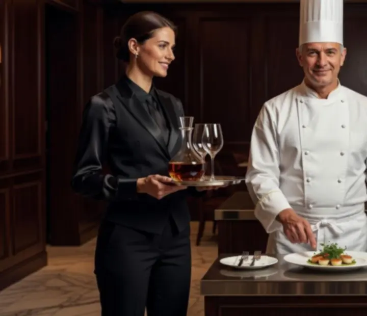 Tým prémiové restaurace Plzeria připravující servis pro večerní hosty