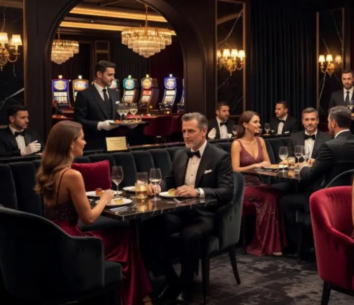 Cinematická scéna VIP tematického večera v Plzeria s hosty u stolů a ambientním osvětlením